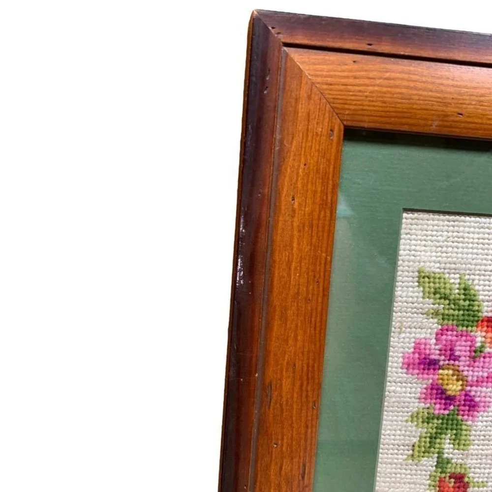 Large Finished Needlepoint Serenity Prayer Floral Framed Wall Hanging Recovery‎